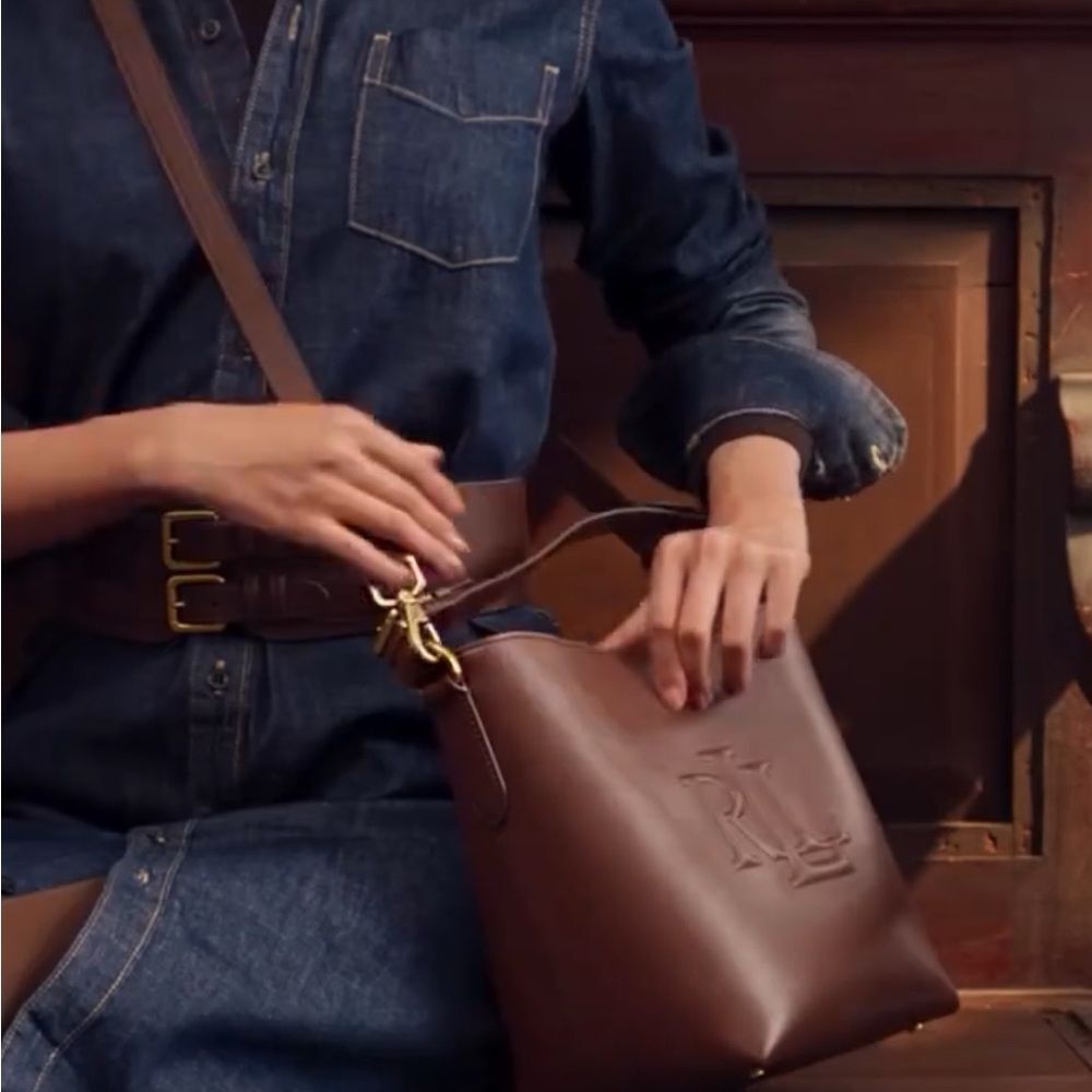 Lauren Ralph Lauren Leather Medium Witley Bucket Bag in Dark Mahogany, New - Picture 4 of 16